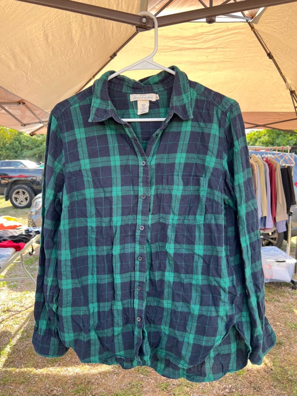H&M Navy and Green Plaid Button-Down Shirt